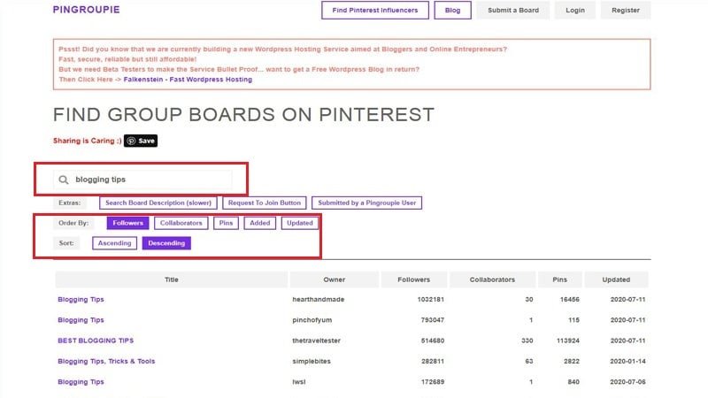 Where to find blogging tips board groups